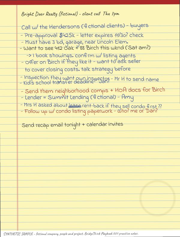 Fictional buyer call at "Bright Door Realty"